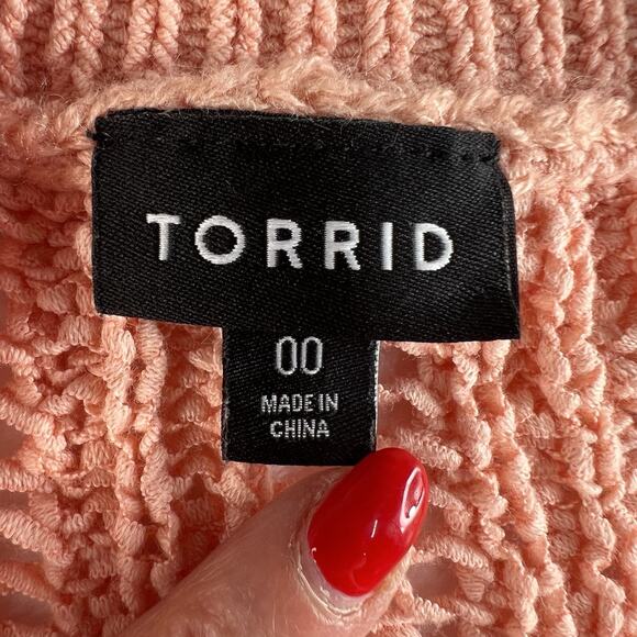 Torrid Sweater Size 00 Medium Large 10 Open Knit Stitch Dolman Peach Scoop Neck - Picture 5 of 13